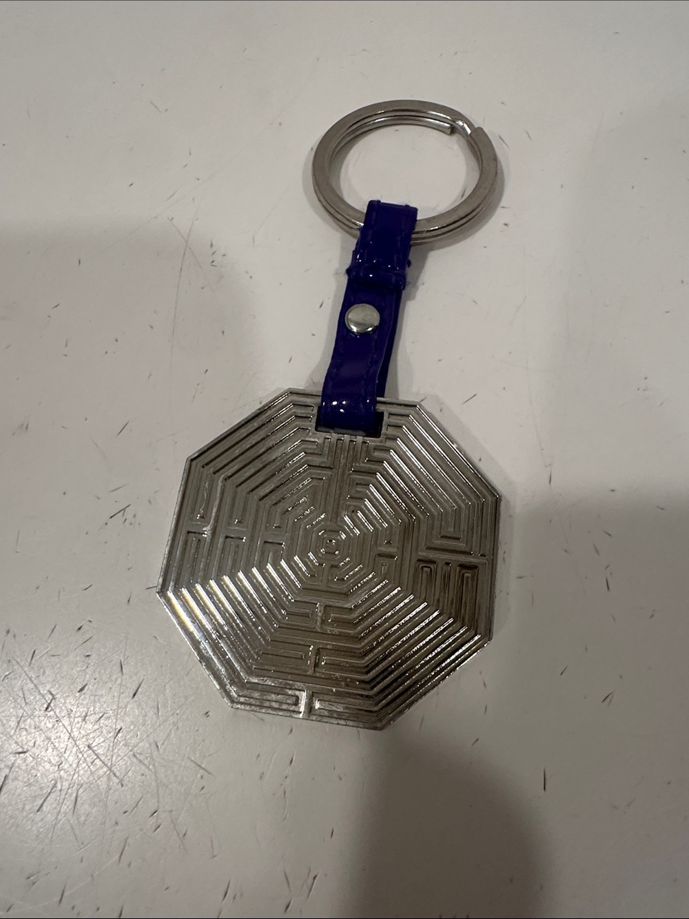Versace Style Greco Key Engraved Key Chain on Purple Patent Leather Tab